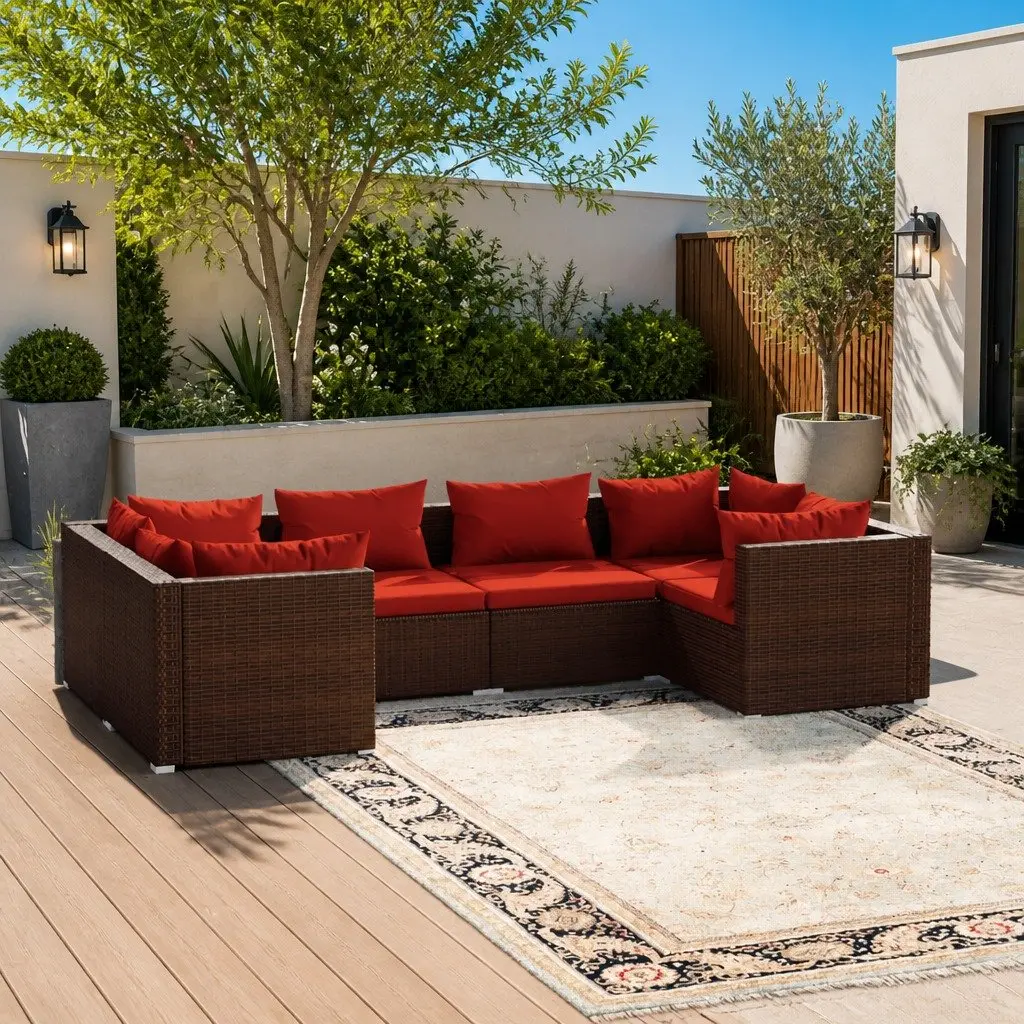6 Piece Modular Outdoor Lounge Set with Brown Cushions