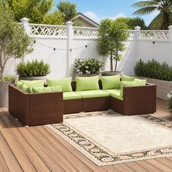 6 Piece Outdoor Lounge Set in Brown with Cushions