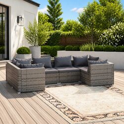 Outdoor Modular Poly Rattan Garden Lounge Set with Grey Cushions