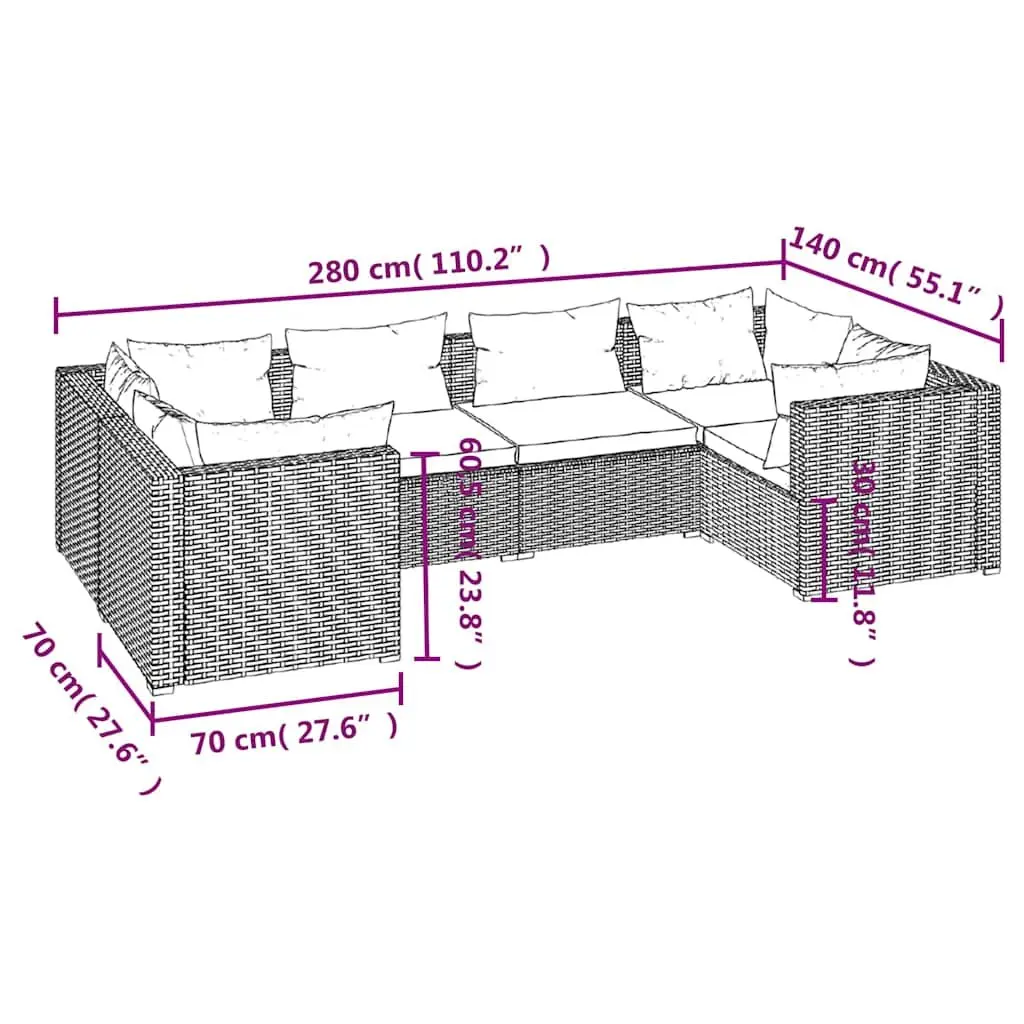 Garden Lounge Set Poly Rattan 6 Piece Outdoor Furniture Grey