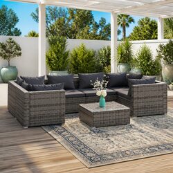 Durable 7 Piece Grey Garden Lounge Set with Cushions
