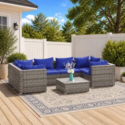Durable 7-Piece Grey Garden Lounge Set with Cushions