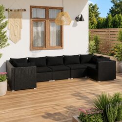 Durable 7 Piece Black Poly Rattan Outdoor Lounge Set