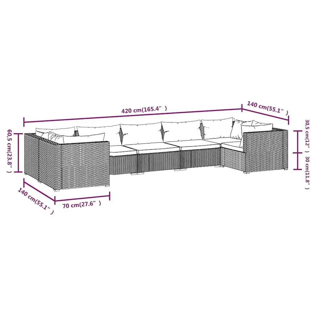 7 Piece Outdoor Garden Lounge Set PE Rattan Steel Black