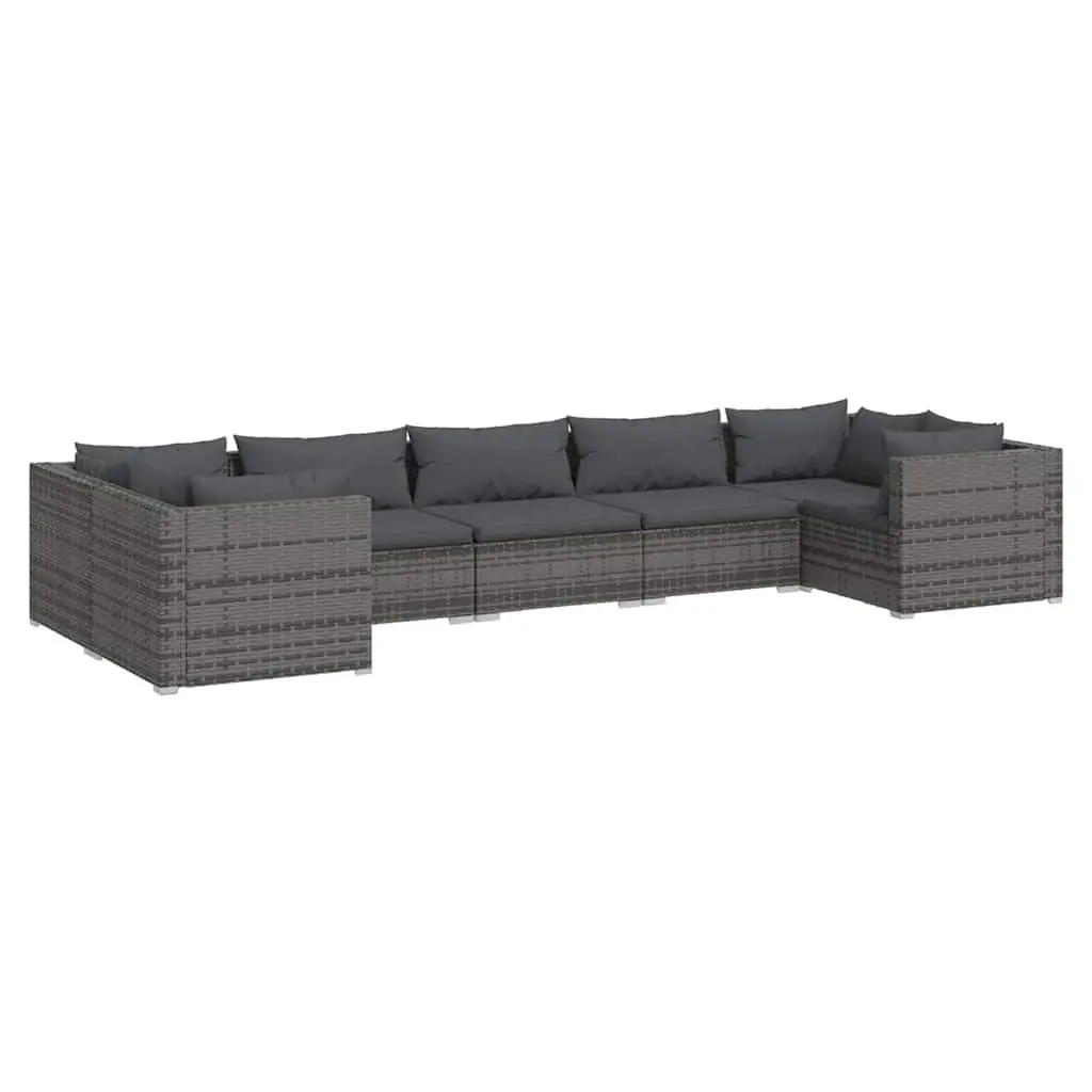 Garden Lounge Set 7 Piece Poly Rattan Outdoor Furniture with Cushions Grey