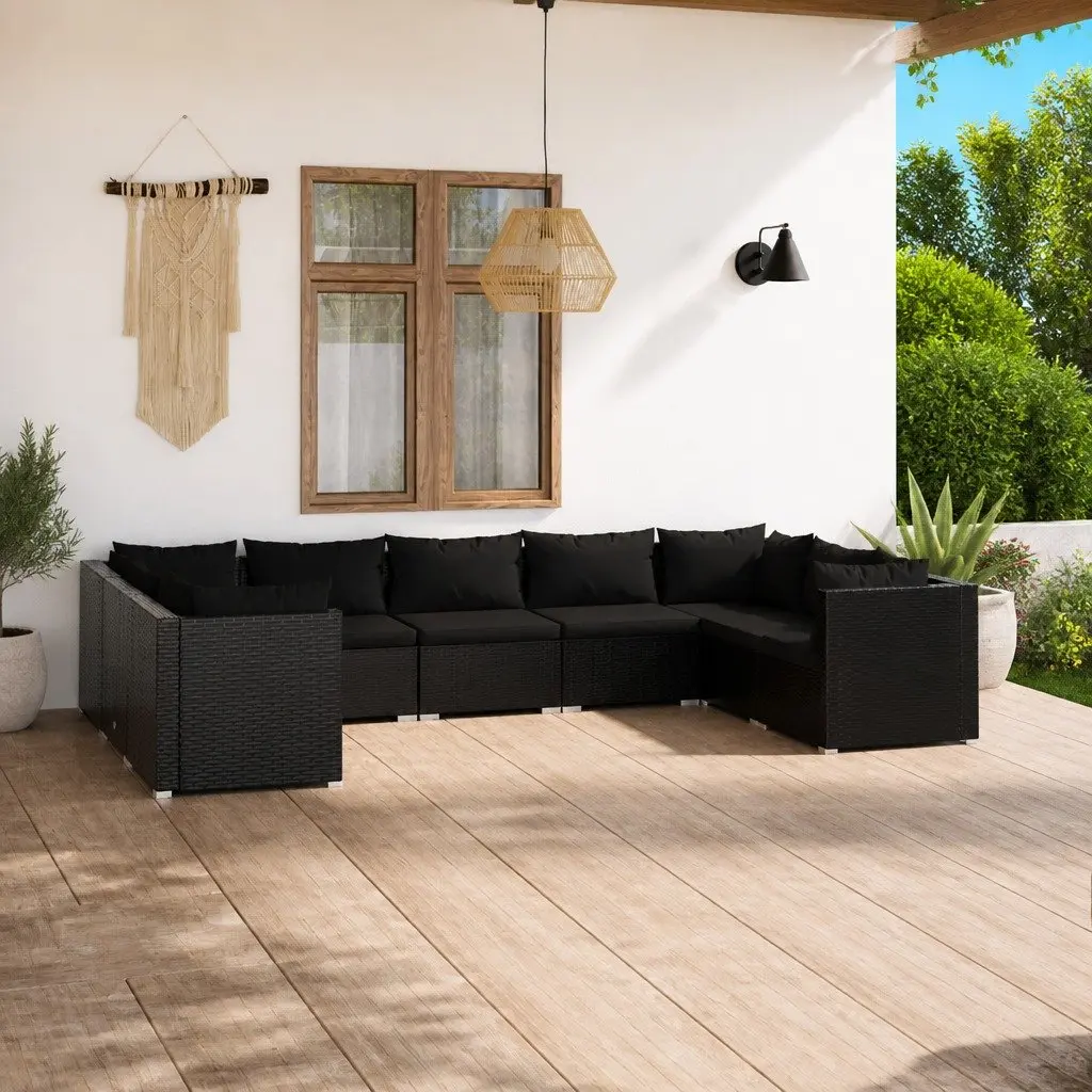 9 Piece Poly Rattan Garden Lounge Set Cushions Modular Outdoor Furniture Black