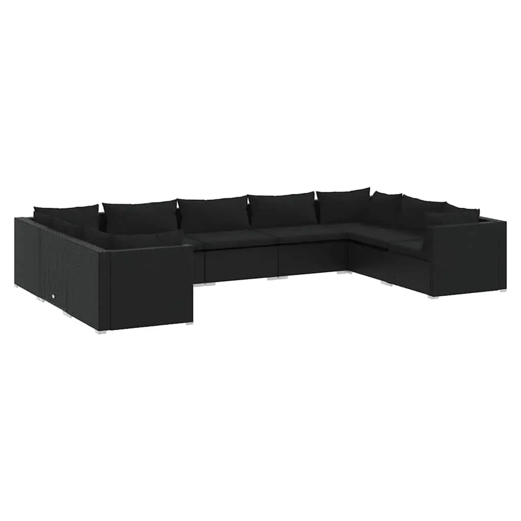 9 Piece Poly Rattan Garden Lounge Set Cushions Modular Outdoor Furniture Black