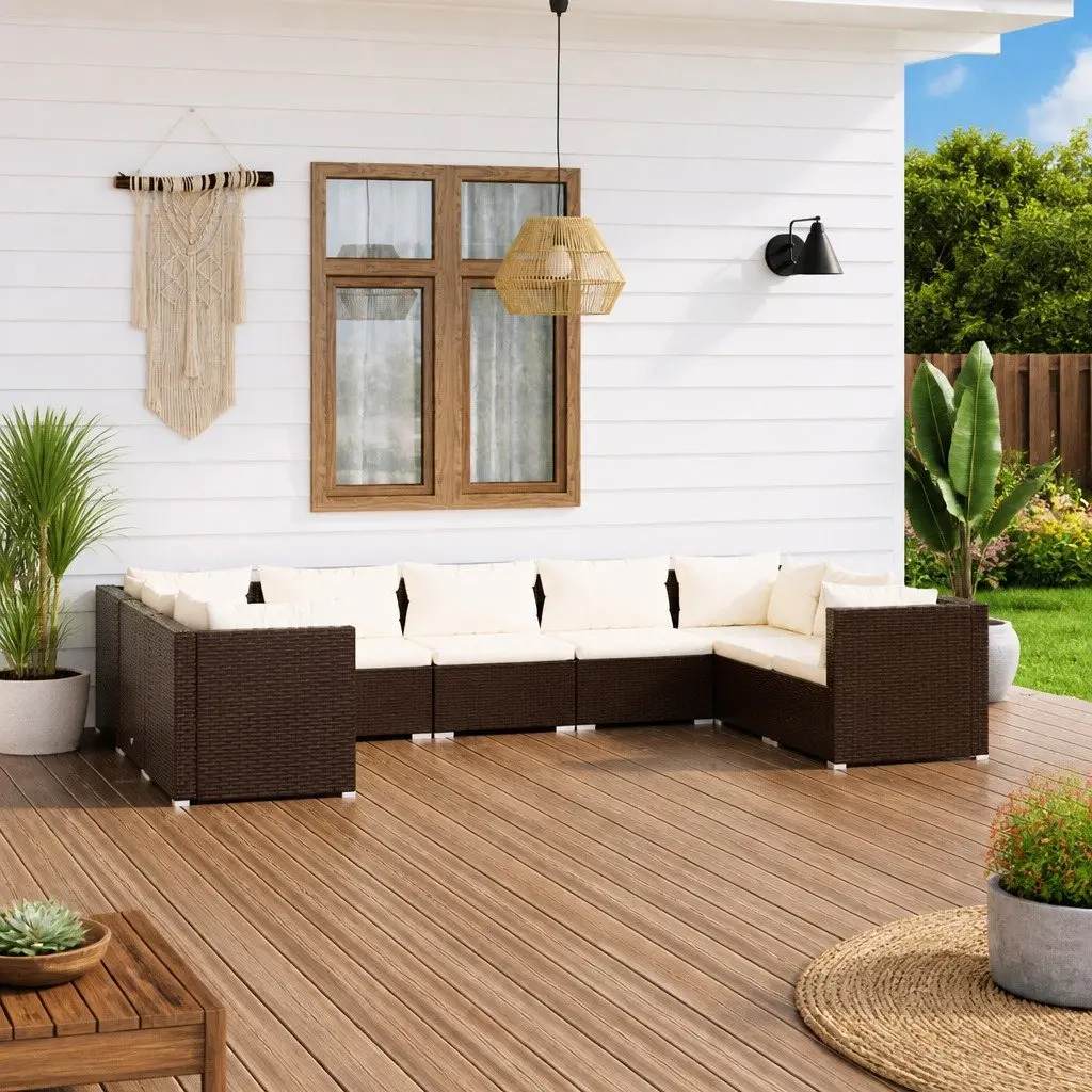 9 Piece Garden Lounge Set PE Rattan Modular Outdoor Furniture with Cushions Brown