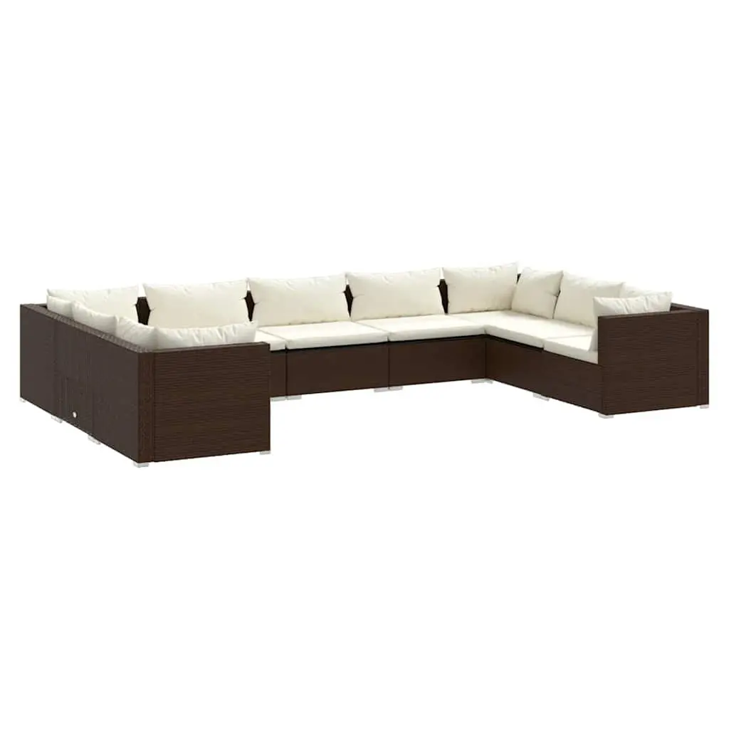 9 Piece Garden Lounge Set PE Rattan Modular Outdoor Furniture with Cushions Brown