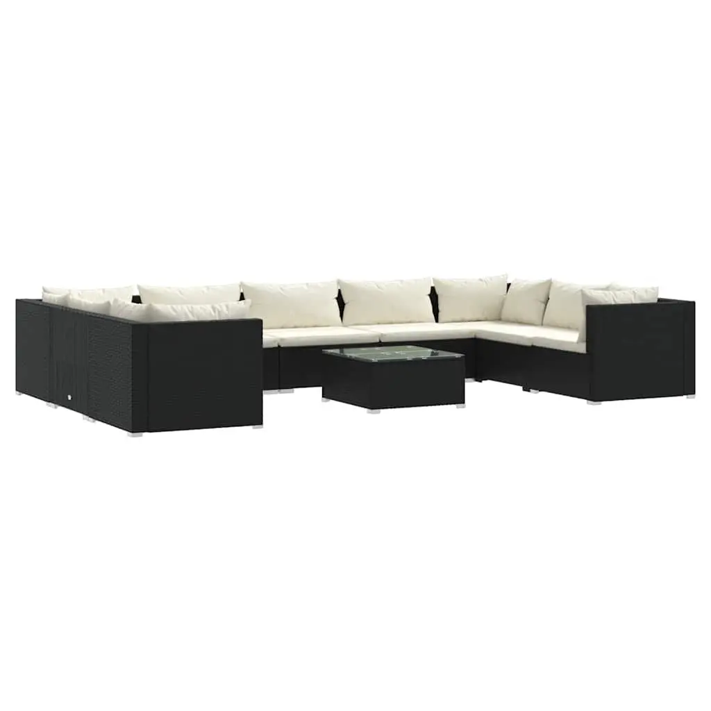 10 Piece Modular Patio Lounge Set PE Rattan Black