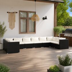 10-Piece Black Poly Rattan Modular Garden Lounge Set