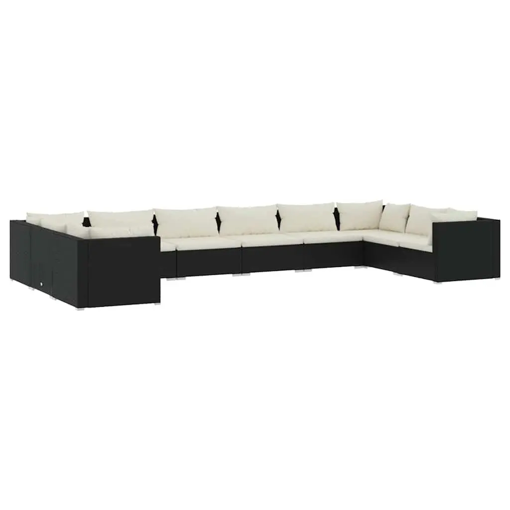 Outdoor Lounge Set Poly Rattan 10 Piece Modular Patio Furniture Black