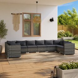 10 Piece Garden Lounge Set Poly Rattan Modular Outdoor Furniture Grey Cushions