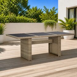 Brown Glass Top Rattan Outdoor Dining Table 200x100x74cm