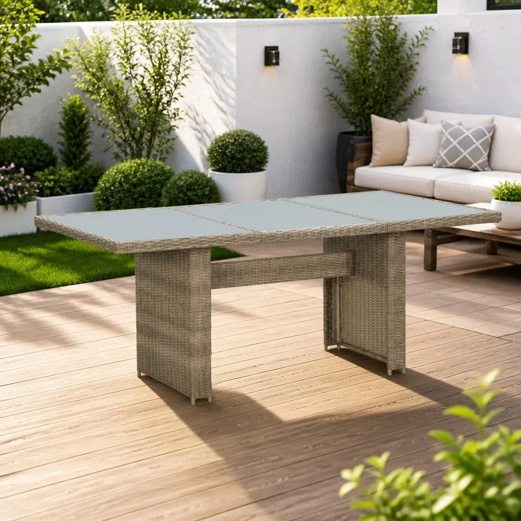 Brown Glass Top Outdoor Dining Table for Garden