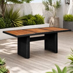 Black Outdoor Dining Table with Acacia and Rattan