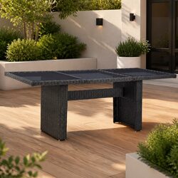 Durable Black Outdoor Dining Table with Glass Top