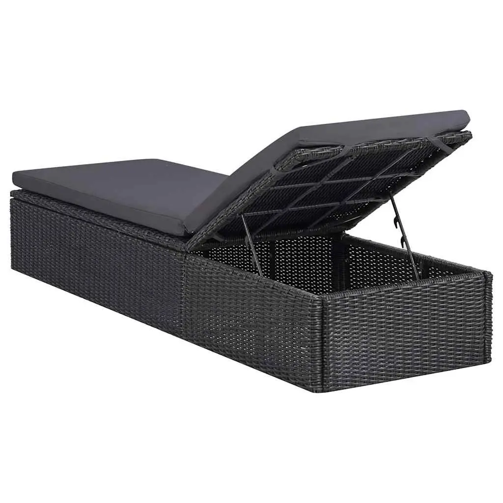Sun Lounger PE Rattan Black Outdoor Chaise Lounge Patio Garden Sunbed