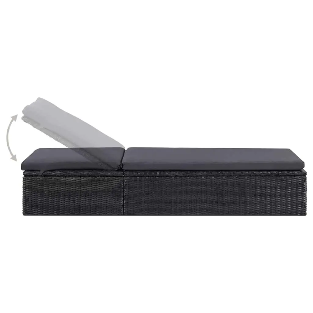 Sun Lounger PE Rattan Black Outdoor Chaise Lounge Patio Garden Sunbed