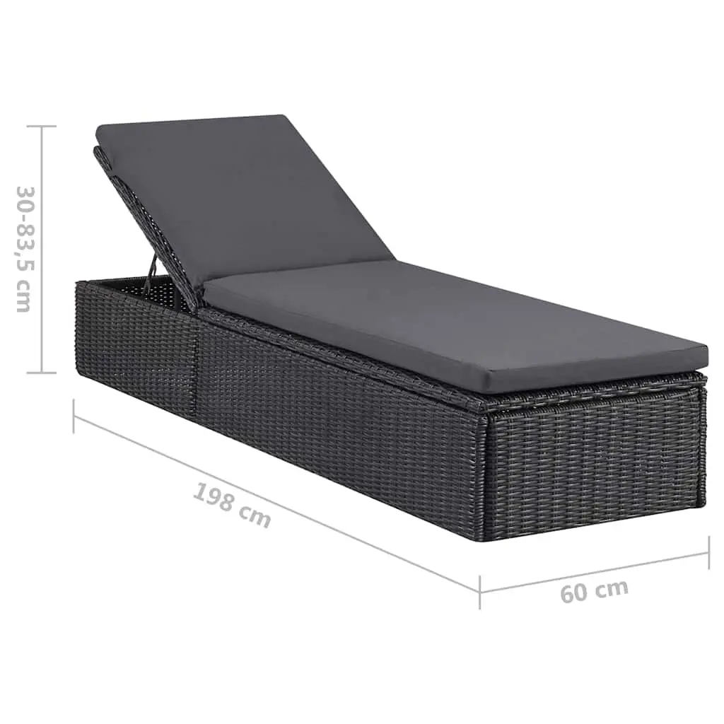 Sun Lounger PE Rattan Black Outdoor Chaise Lounge Patio Garden Sunbed