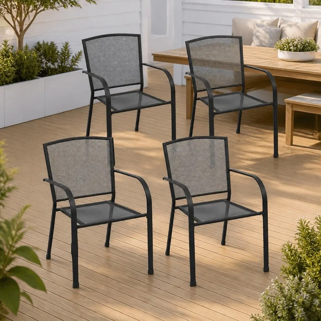 4-Piece Anthracite Steel Mesh Outdoor Chairs Set