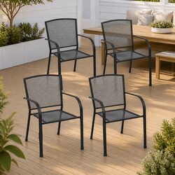 4-Piece Anthracite Steel Mesh Outdoor Chairs Set
