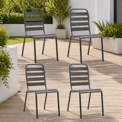Set of 4 Durable Dark Grey Outdoor Chairs with Slatted Design
