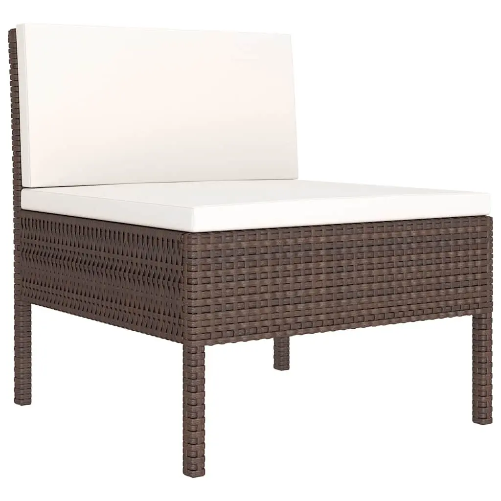 Garden Lounge Set PE Rattan 3 Piece Outdoor Furniture Brown Sofa with Cushions