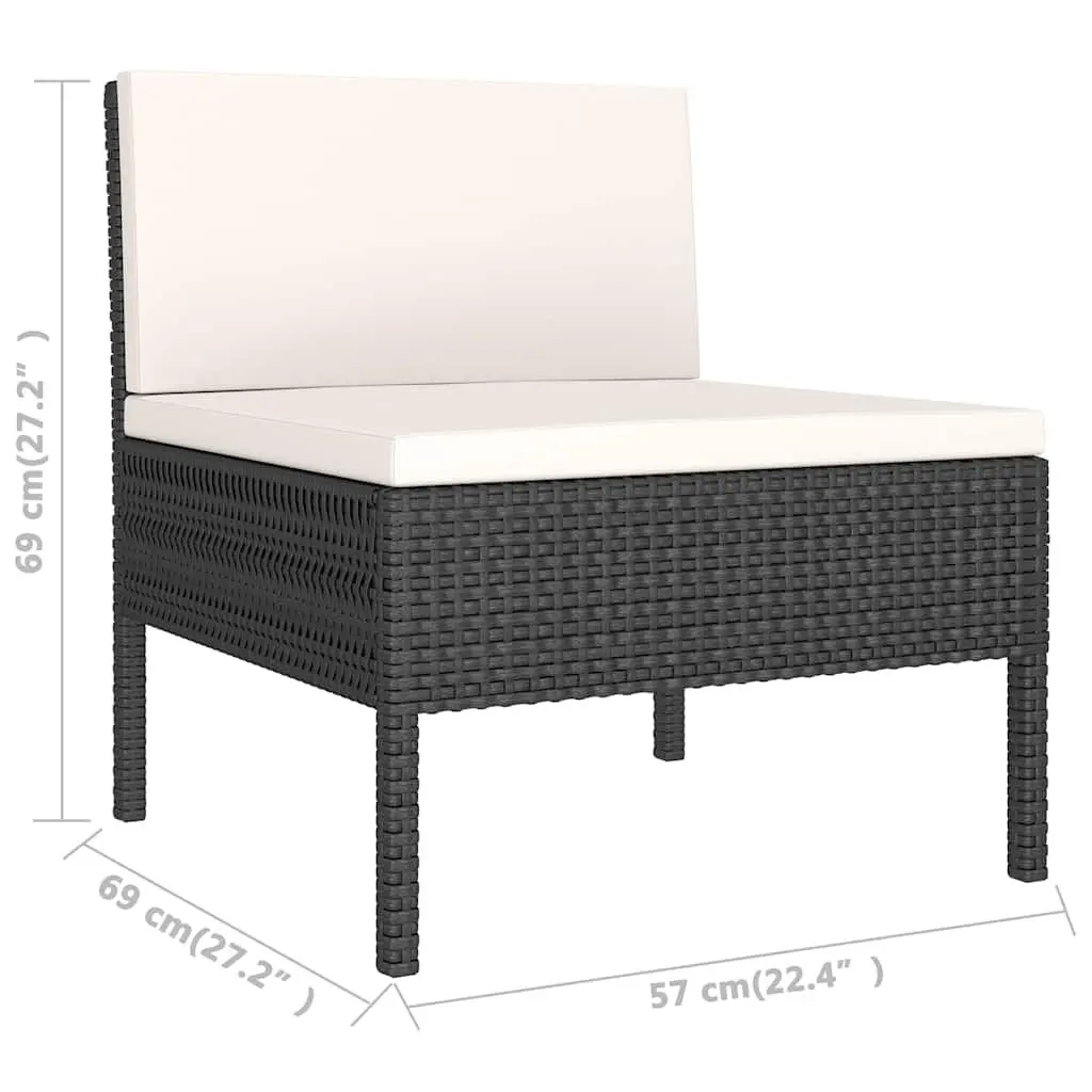 Outdoor Lounge Set PE Rattan 3 Piece Black Sofa Chair Table with Cushions