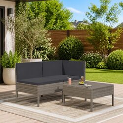 3-Piece Rattan Outdoor Lounge Set with Cushions