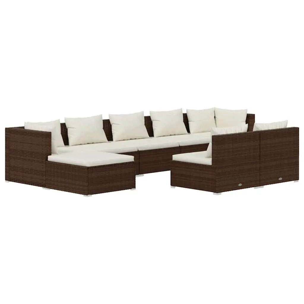 9 Piece Brown PE Rattan Garden Lounge Set
