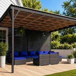 9 Piece Grey Poly Rattan Outdoor Garden Lounge Set with Cushions