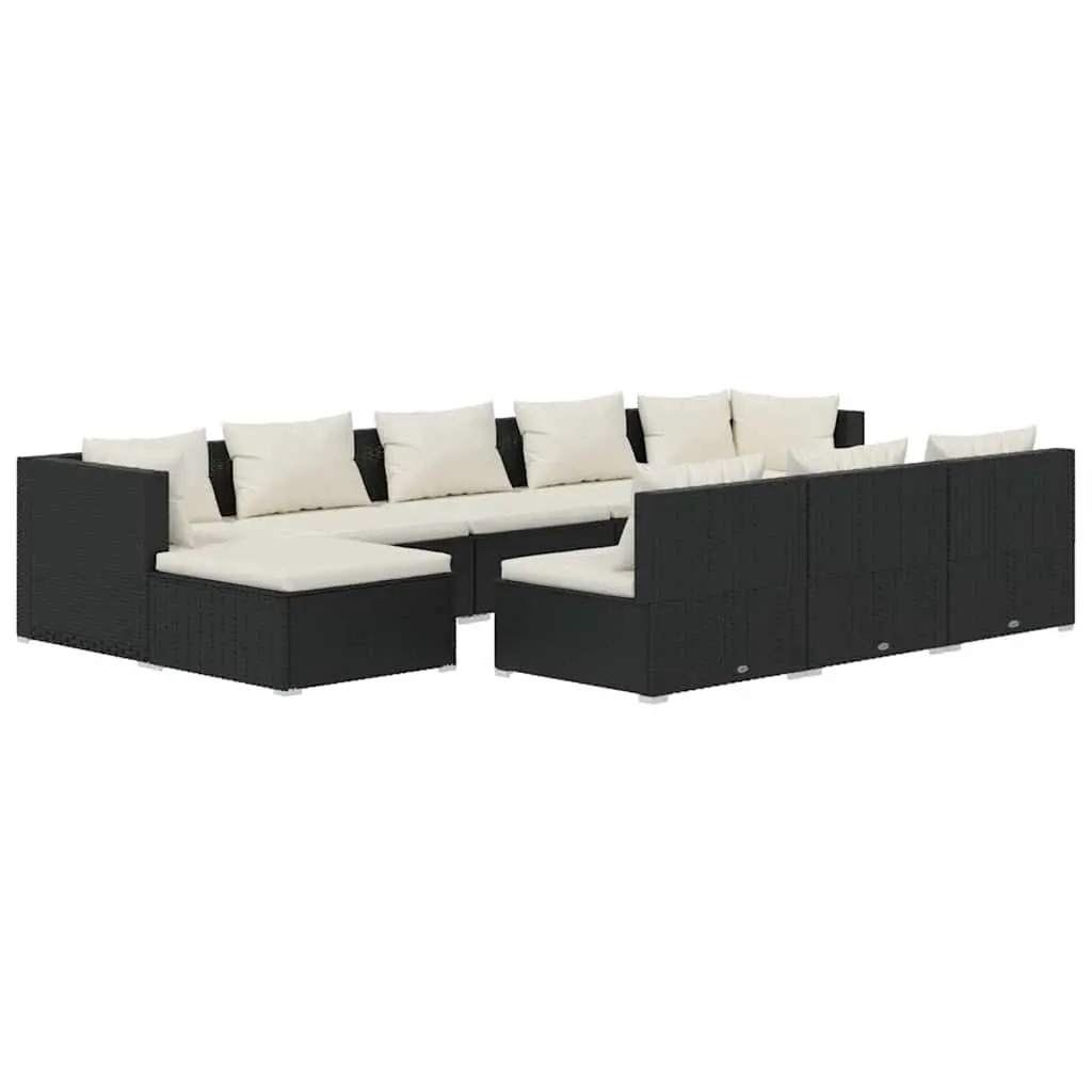 10-Piece Black Poly Rattan Garden Lounge Set