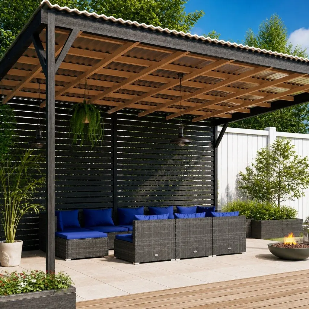Garden Lounge Set PE Rattan Powder Coating Steel 10 Piece Grey Outdoor Patio Furniture with Cushions