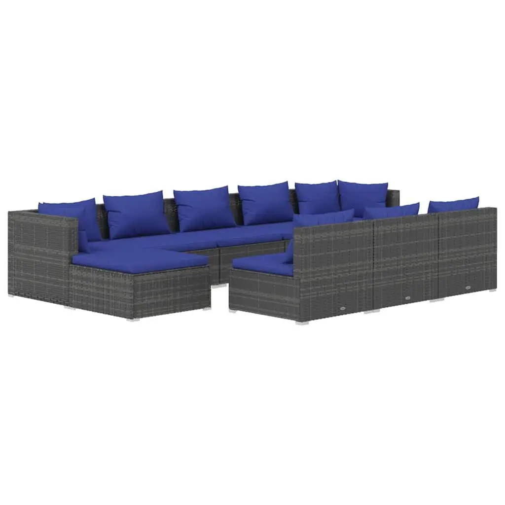 Garden Lounge Set PE Rattan Powder Coating Steel 10 Piece Grey Outdoor Patio Furniture with Cushions