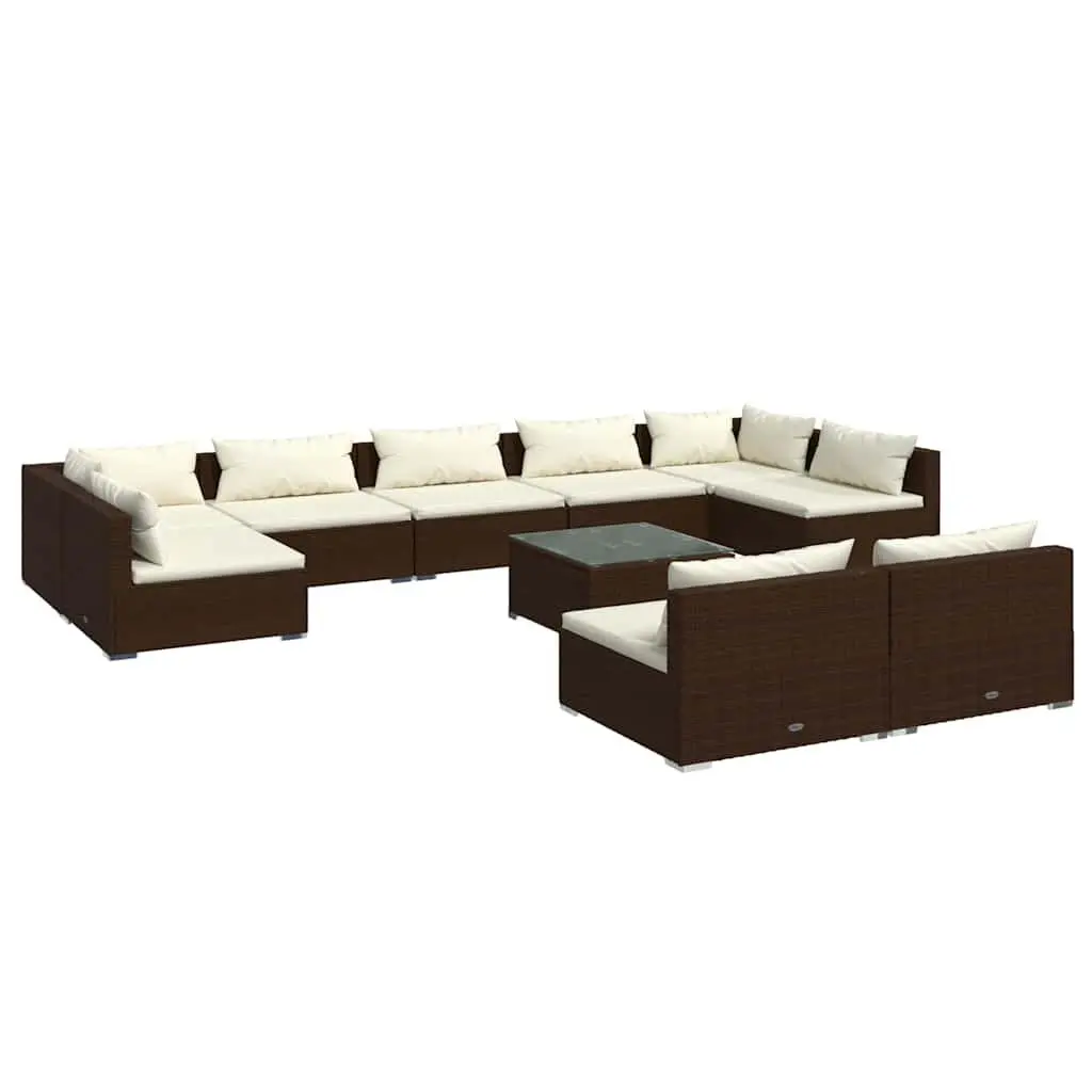 10 Piece Outdoor Lounge Set with Cushions in Brown