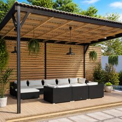 Durable 10 Piece Black Poly Rattan Garden Lounge Set