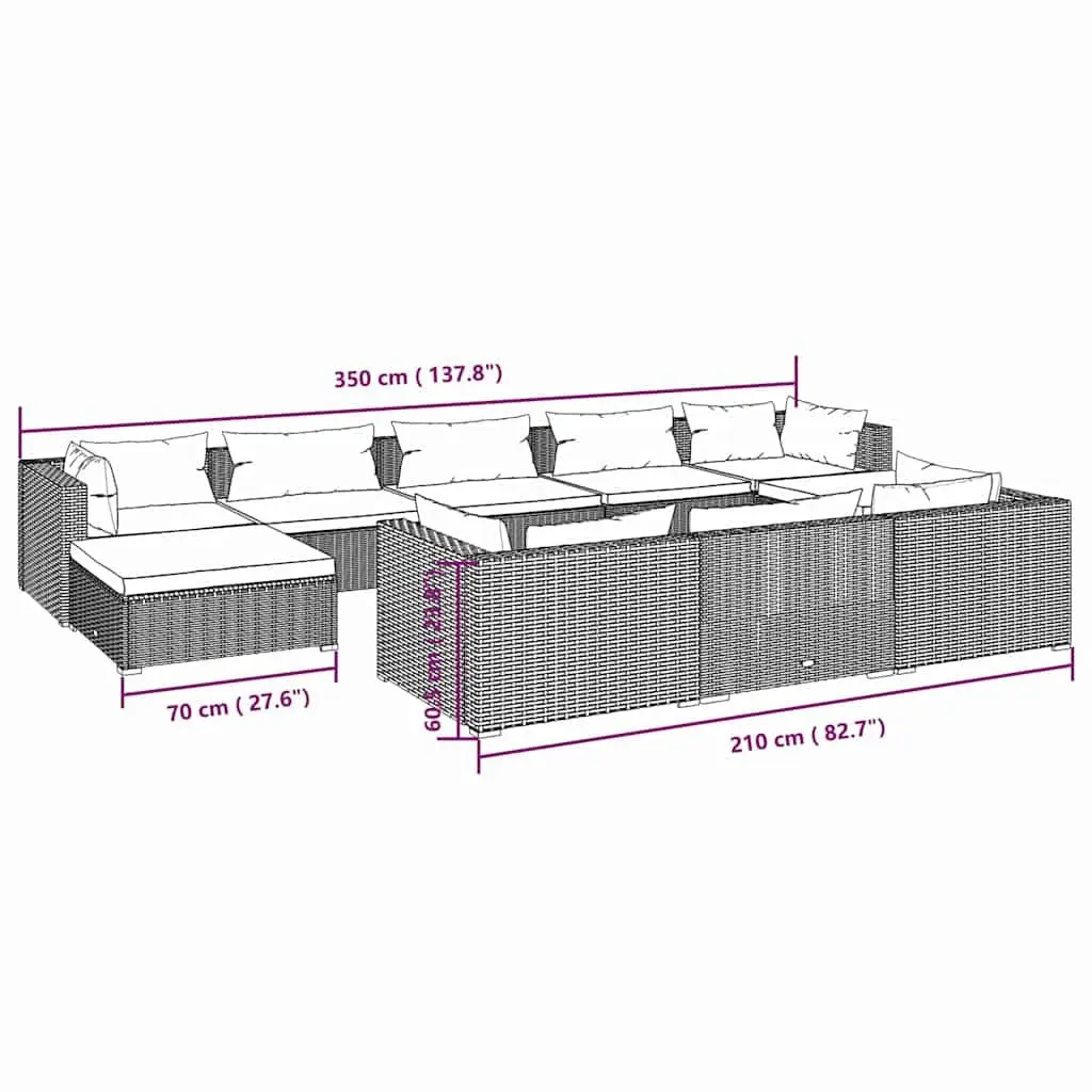 Garden Lounge Set 10 Piece PE Rattan Outdoor Furniture Black Modular Patio Sofa
