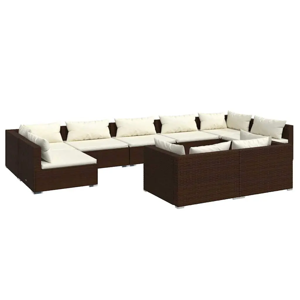 Garden Lounge Set Poly Rattan 9 Piece Outdoor Patio Furniture Brown