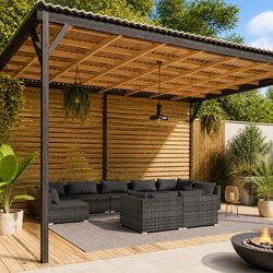 9-Piece Grey Poly Rattan Garden Lounge Set for Outdoor Comfort