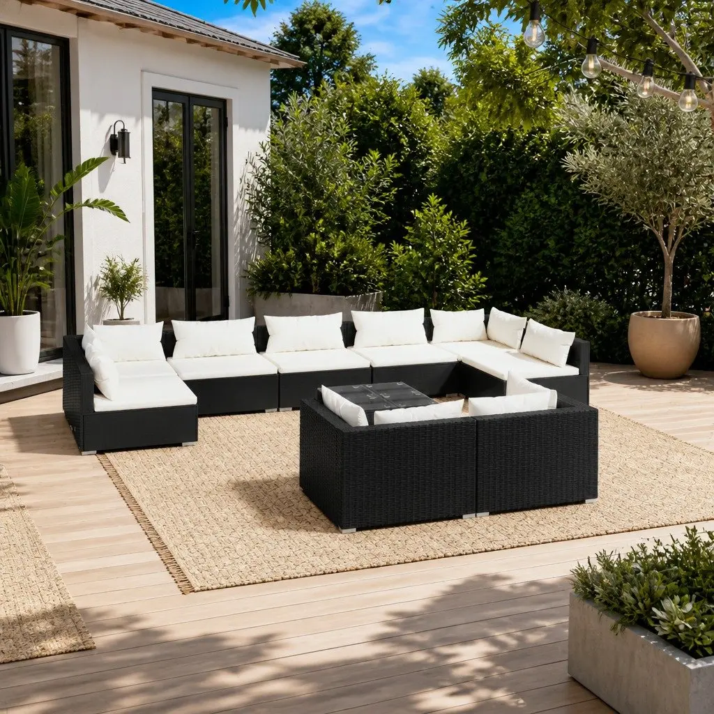 Garden Lounge Set Modular Rattan Outdoor Patio Furniture Black 10 Piece