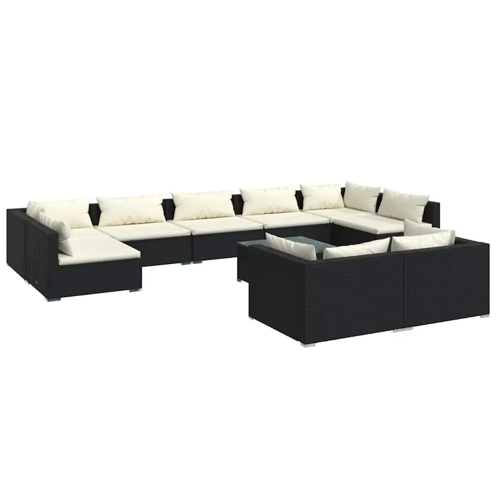 Garden Lounge Set Modular Rattan Outdoor Patio Furniture Black 10 Piece