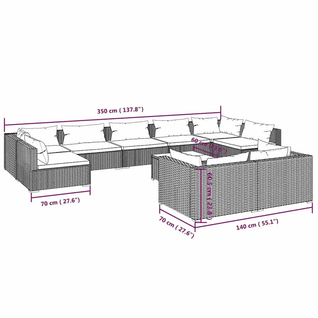 Garden Lounge Set Modular Rattan Outdoor Patio Furniture Black 10 Piece