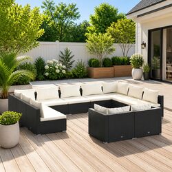 Premium 11 Piece Black Poly Rattan Garden Lounge Set