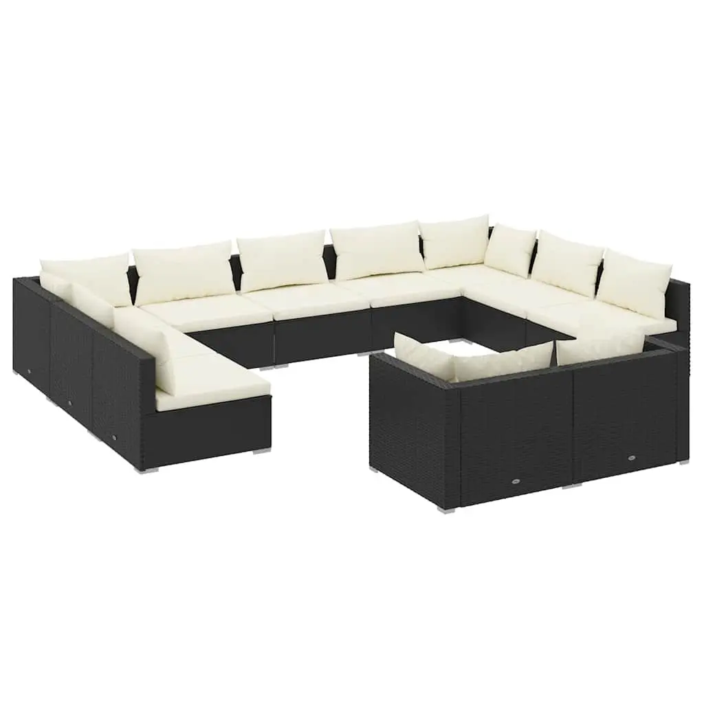 Garden Lounge Set Black Poly Rattan 11 Piece Outdoor Furniture Patio Seating