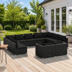 Durable 11-Piece Outdoor Garden Lounge Set in Black