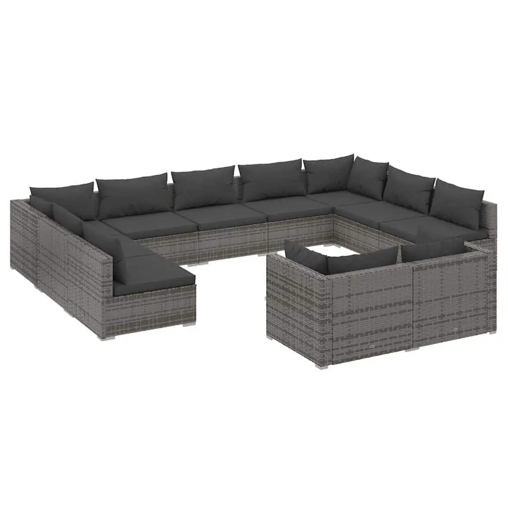 Garden Lounge Set Grey Poly Rattan 11 Piece Outdoor Furniture Modular Sofa