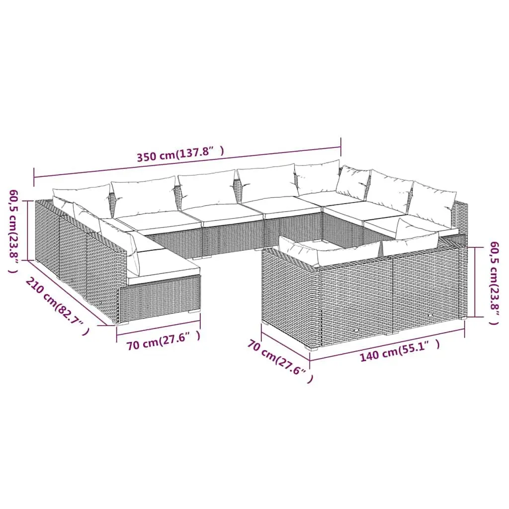 Garden Lounge Set Grey Poly Rattan 11 Piece Outdoor Furniture Modular Sofa