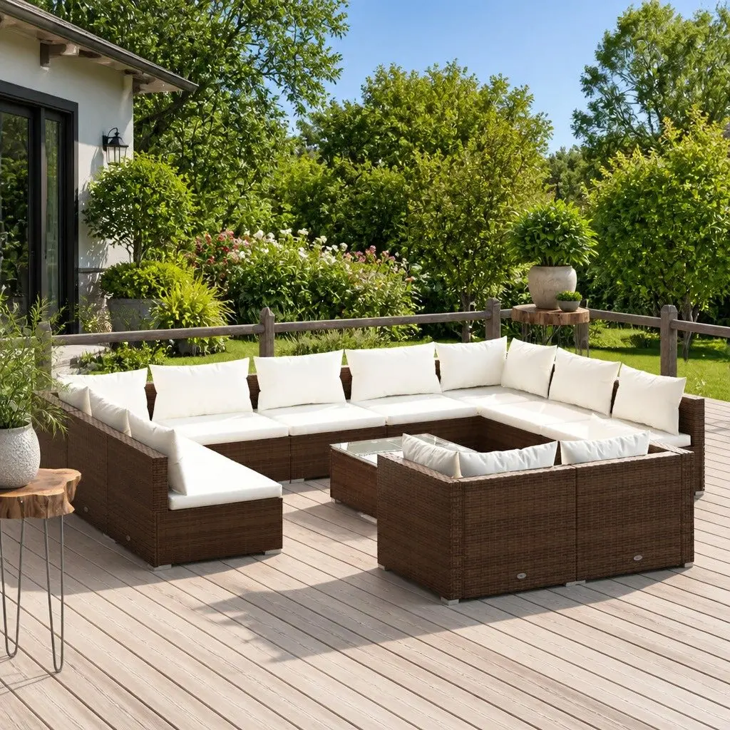 Brown Poly Rattan Garden Lounge Set, 12 Pieces