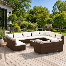 Premium Brown Poly Rattan Garden Lounge Set, 12 Pieces